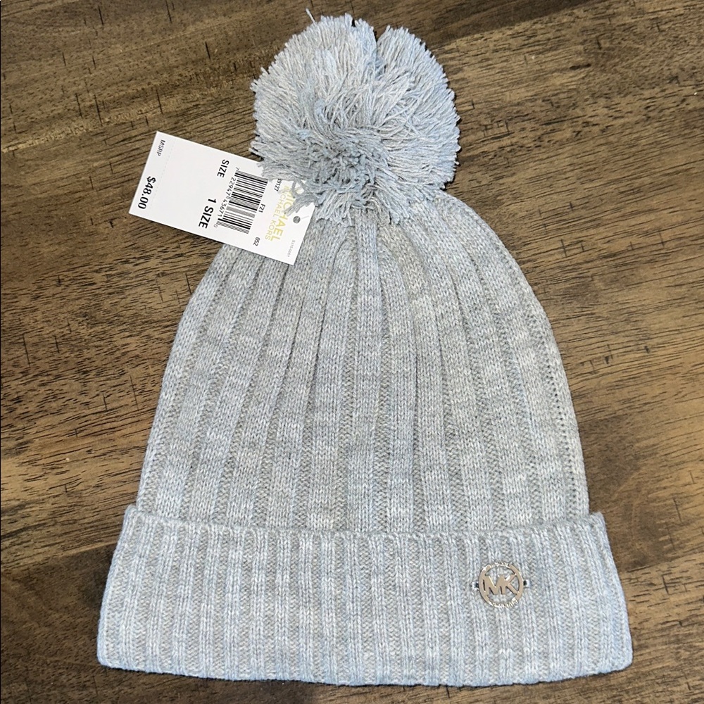 Michael Kors Light Gray Knit Beanie with Pom